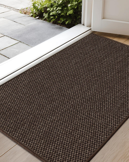 Color&Geometry Ultra-Thin Indoor Door Mat, 26"x47" Low-Profile Non-Slip Entryway Rug with Modern Geometric Texture, Washable Doormat for Entrance, Front Doors, Heather Brown(Rolled-up NO Creases)