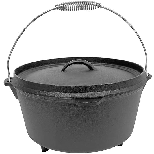 Cuisiland 9 Quart Cast Iron Dutch Oven with Lip Lid & 3 legs â Pre-Seasoned Camping Pot for Outdoor Cooking, Roasting, and Baking â Heavy-Duty Campfire Cookware with Even Heat Distribution