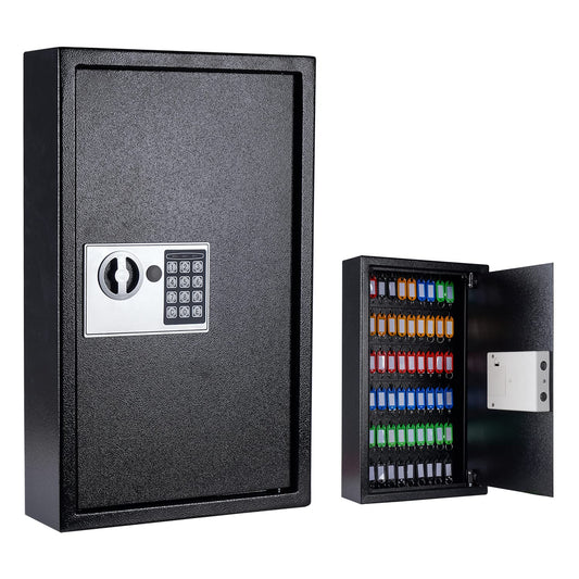Furnishh Key Box Wall Mount Metal Digital Locking Key Cabinet Organizer Electronic Key Safe Storage Lockbox Holder for Valets, Hotels, Car and House Keys, Key Keeper Box with 60 Key Hooks & Tags
