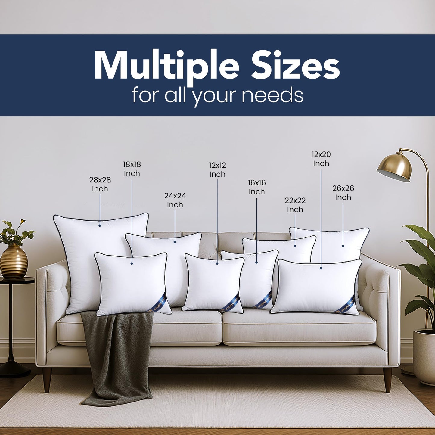 Utopia Bedding Throw Pillow Inserts (Pack of 4, White), 18 x 18 Inches Decorative Indoor Pillows for Sofa, Bed, Couch, Cushion Sham Stuffer