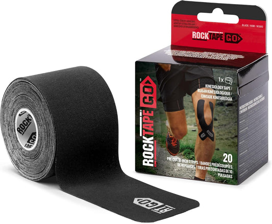 RockTape Go Extra-Sticky Adhesive Pre-Cut Kinesiology Tape (Black)