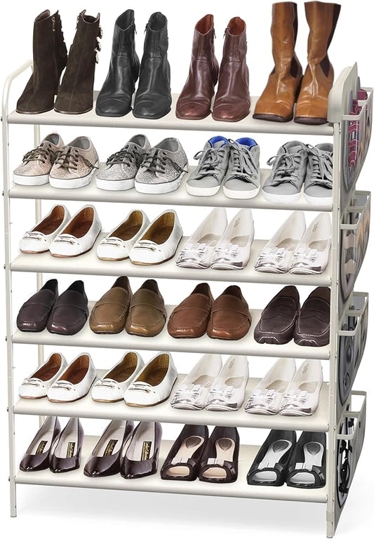 Simple Houseware 6-Tier Shoe Rack Storage Organizer w/Side Hanging Bag, White