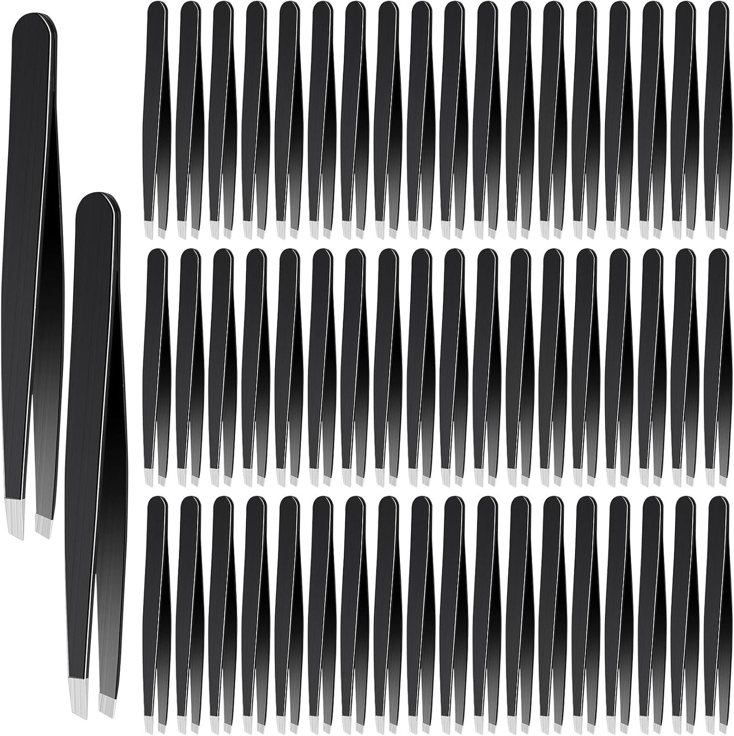 Lasnten 64 Pieces Eyebrow Tweezers for Women Men Slanted Precision Stainless Steel Tweezers Facial Hair Removal Ingrown Hair Eyelash Extension Plucking Blackhead(Black)