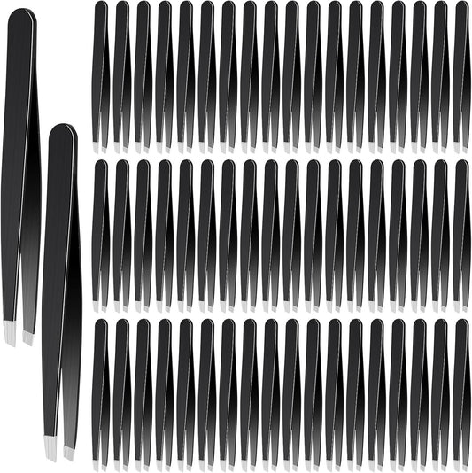 Lasnten 64 Pieces Eyebrow Tweezers for Women Men Slanted Precision Stainless Steel Tweezers Facial Hair Removal Ingrown Hair Eyelash Extension Plucking Blackhead(Black)