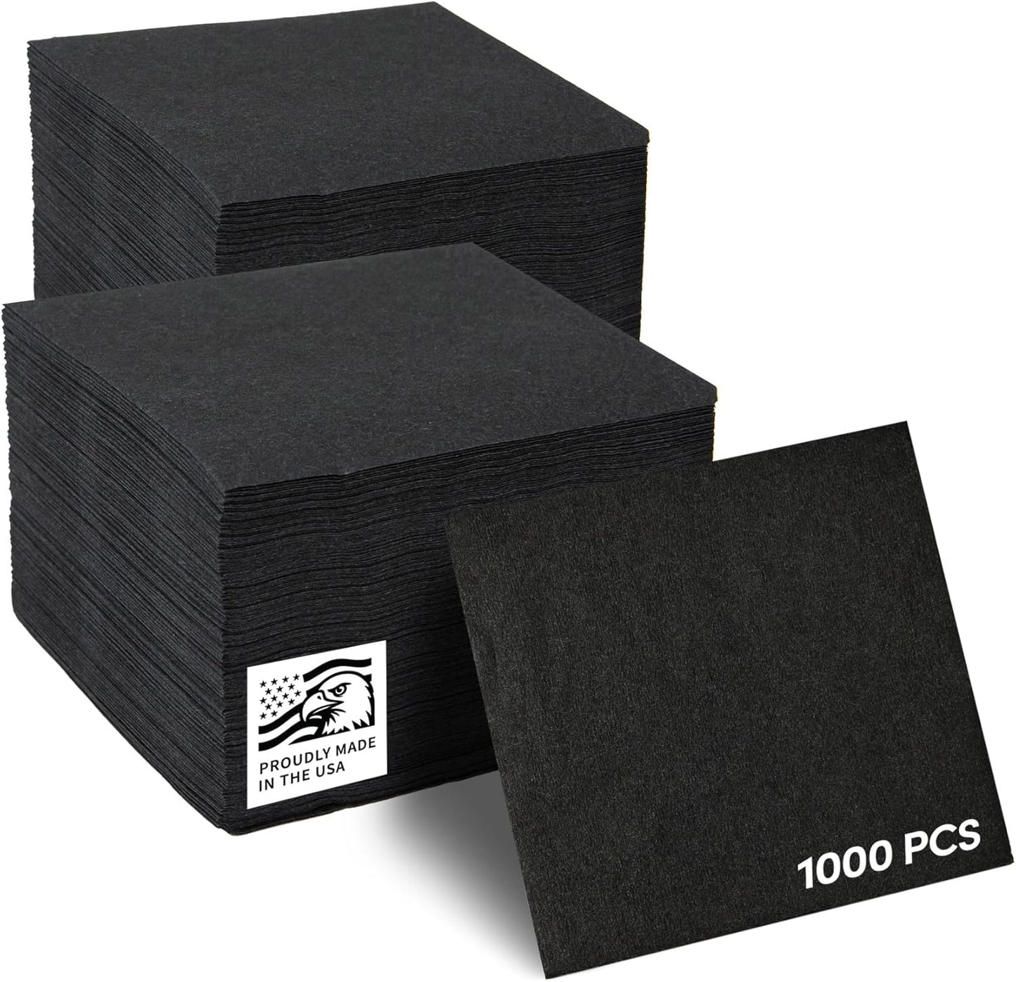 Sierra Touch Cocktail Napkins 1000 Count, 2-Ply Disposable Beverage Napkins, 4.75” x 4.75” Folded Bar Napkins for Restaurants, Catering, Weddings & Events, Made in USA, 4 Packs of 250 (Black)