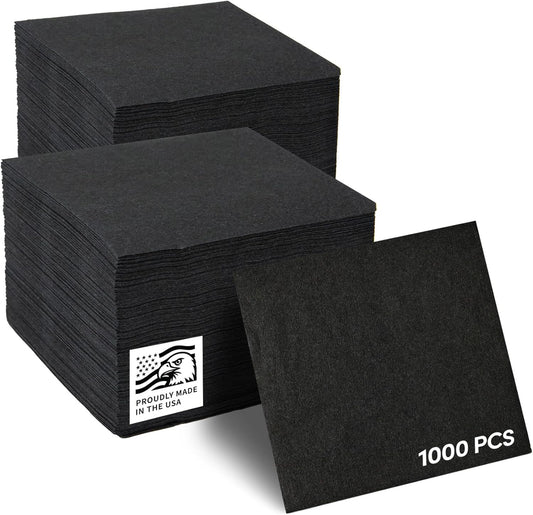 Sierra Touch Cocktail Napkins 1000 Count, 2-Ply Disposable Beverage Napkins, 4.75” x 4.75” Folded Bar Napkins for Restaurants, Catering, Weddings & Events, Made in USA, 4 Packs of 250 (Black)