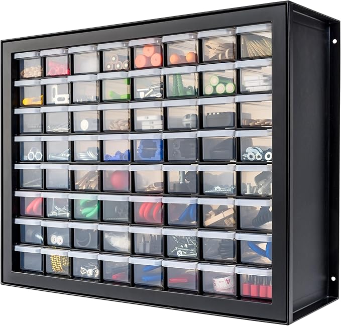 IRIS USA Small Parts Storage Cabinet, Made in USA, 64-Drawer Organizer for Hardware, Screws, Nuts & Bolts, Electronics, Beads, Craft Supplies, Building Bricks, Teacher Toolbox Storage â Black
