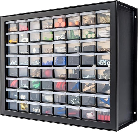 IRIS USA Small Parts Storage Cabinet, Made in USA, 64-Drawer Organizer for Hardware, Screws, Nuts & Bolts, Electronics, Beads, Craft Supplies, Building Bricks, Teacher Toolbox Storage â Black