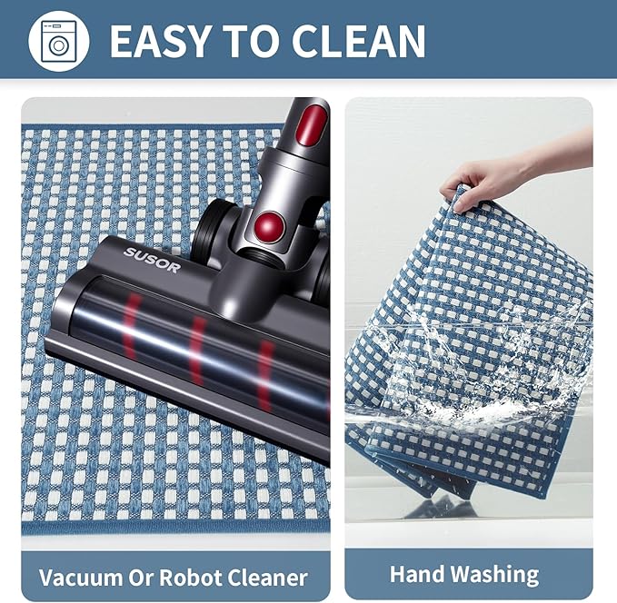 YDKGL Large Kitchen Runner Rugs Long Kitchen Mat Non Slip Washable, Super Absorbent Soft Chenille Braided Kitchen Mats for Floor, Rubber Backing Kitchen Sink Standing Mat, Easy Clean, Blue 36"x71"
