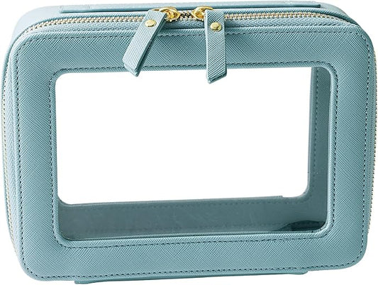 SANHECUN Toiletry bag waterproof cosmetic organizer with handle large opening for travelling (Blue)