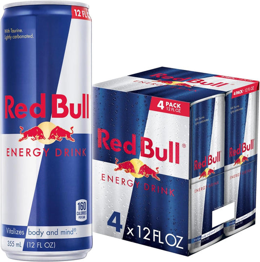 Red Bull Energy Drink with 114mg Caffeine plus Taurine & B Vitamins, 12 Fl Oz, Pack of 4 Cans