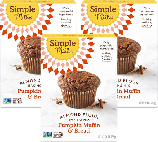 Simple Mills Almond Flour Baking Mix, Gluten Free Pumpkin Bread Mix, Muffin pan ready, Made with whole foods, 3 Count (Packaging May Vary)