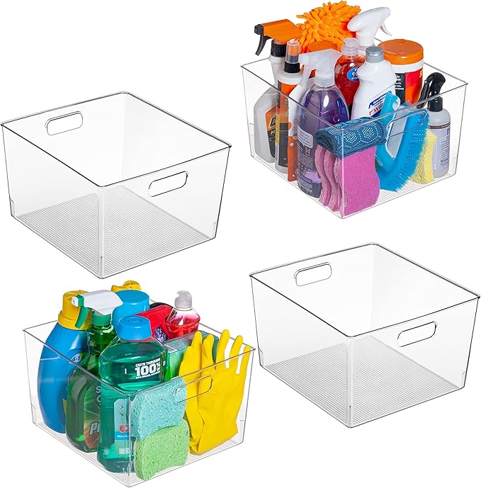 ClearSpace Clear Plastic Storage Bins â XL 4 Pack Perfect for Kitchen,Fridge, Pantry Organization, Cabinet Organizers