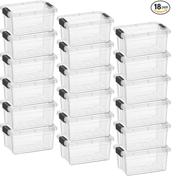 Superio Clear Storage Box with Lid, 3.5 Quart Plastic Container Bins for Organizing, Stackable Crates, BPA Free, Non Toxic, Odor Free, Organizers for Home, Office, School, and Dorm, 18 Pack