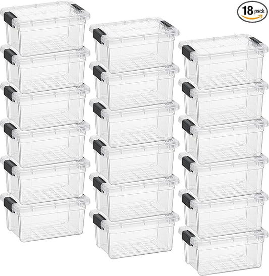 Superio Clear Storage Box with Lid, 3.5 Quart Plastic Container Bins for Organizing, Stackable Crates, BPA Free, Non Toxic, Odor Free, Organizers for Home, Office, School, and Dorm, 18 Pack