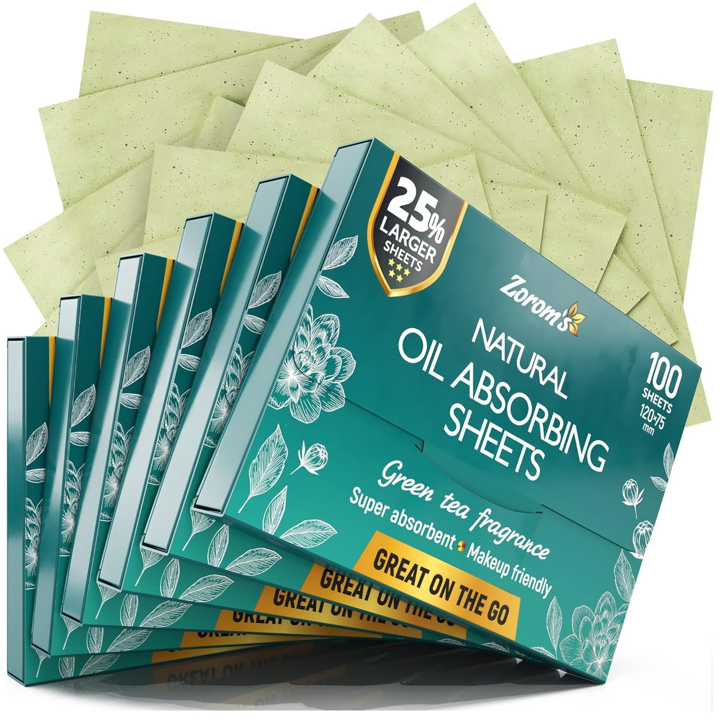 Natural Green Tea Oil Blotting Sheets for Face - 25% Larger Sheets (4.7x3â) - 600 Makeup Friendly Blotting Papers for Face - Easy Dispensing Oil Absorbing Sheets for Face