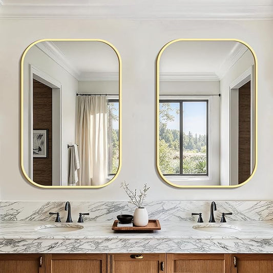 FICTOR Bathroom Vanity Mirror for Wall, 2 Pack 24" x 36" Rectangle Bathroom Mirror for Over Sink, Metal Framed, Hangs Horizontally or Vertically(Gold)