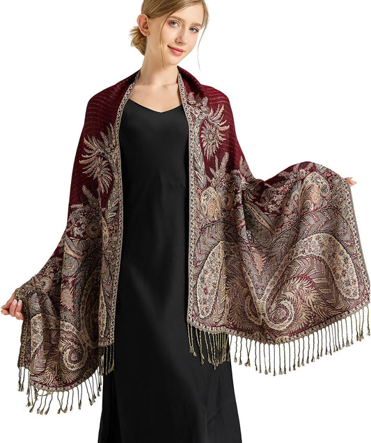 vimate Silky Paisley Pashmina Shawl Scarf-Women's Soft Double-side Jacquard Pashminas Wrap for Evening Dress Travel Shawl
