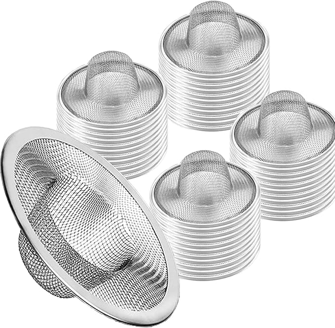 50pcs Heavy Duty Stainless Steel Slop Basket Filter Trap, 2.75" Top / 1" Mesh Metal Sink Strainer,Perfect for Kitchen Sink/Bathroom Bathtub Wash Basin Floor Drain Balcony Drain Hole,Utilityâ¦