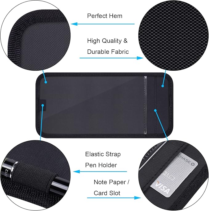 Handicap Placard Holder for Auto, Wisdompro Disabled Parking Permit Sign Protector for Car Sun Visor with Note Paper Slot, Pen Holder and Elastic Strap - Black