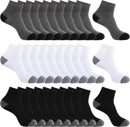30 Pairs Ankle Socks For Men - Lightweight Mens Socks Size 9-12 Thin Casual Quarter Bulk Socks