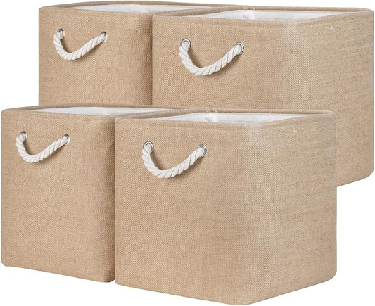 Temary Storage Baskets for Shelves 13 Inch Baskets for Gifts Empty, 4 Pack Shelf Baskets Decorative Storage Baskets Cube Collapsible Storage Bins Cubes with Handles for Storage (Linen Yellow)