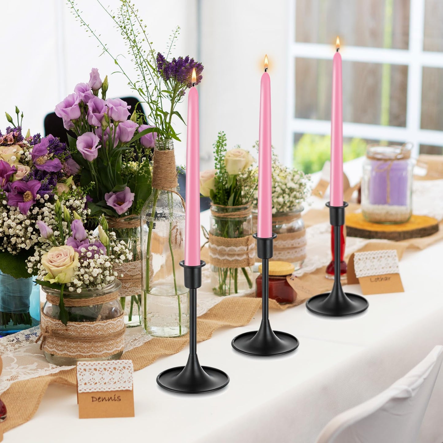 10 inch Cone-Shaped Candle, Set of 24 Smoke-Free, drip Free Wax, Long Burning, Used for Home Decoration, Churches, Celebrations, Parties (Pink)