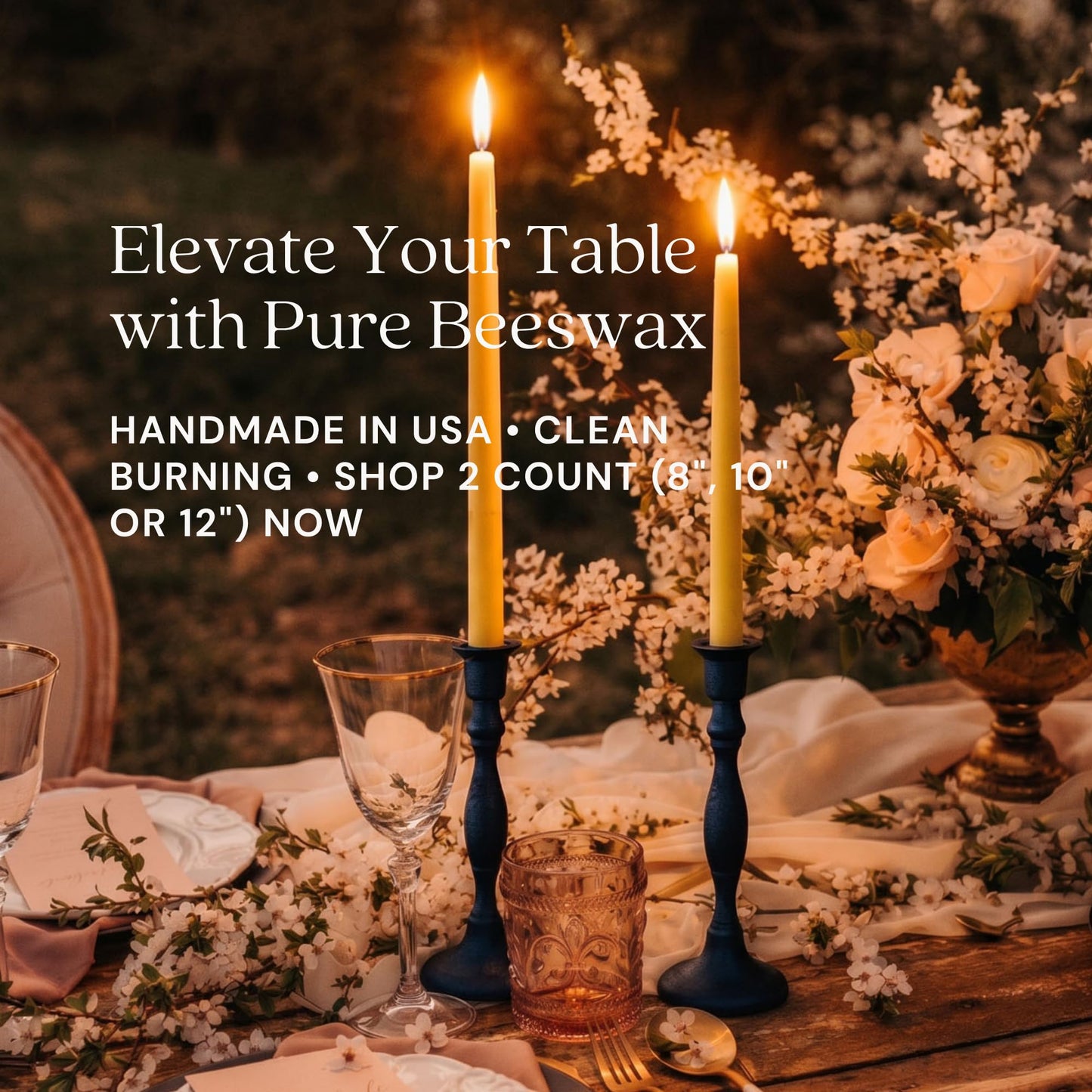 Bluecorn Beeswax Taper Candles, 100% Pure Natural Bees Wax, Pair of 10 Inch Yellow Tapered Candlesticks, Clean Burning & Dripless, Fragrance Free, Long Lasting, Home Decor, American Made, 1 Count