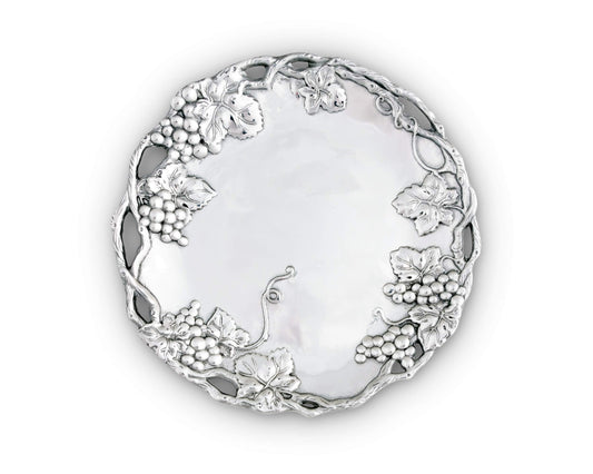 Arthur Court Aluminum Grape Design Round Tray, 15-Inch Diameter, Vineyard-Inspired with Openwork Border, Food-Safe Platter Serving Elegance
