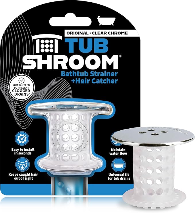 TubShroom Tub Drain Hair Catcher, Chrome â for Bathroom Drains, Fits 1.5â â 1.75â Bathtub and Shower Drains, White
