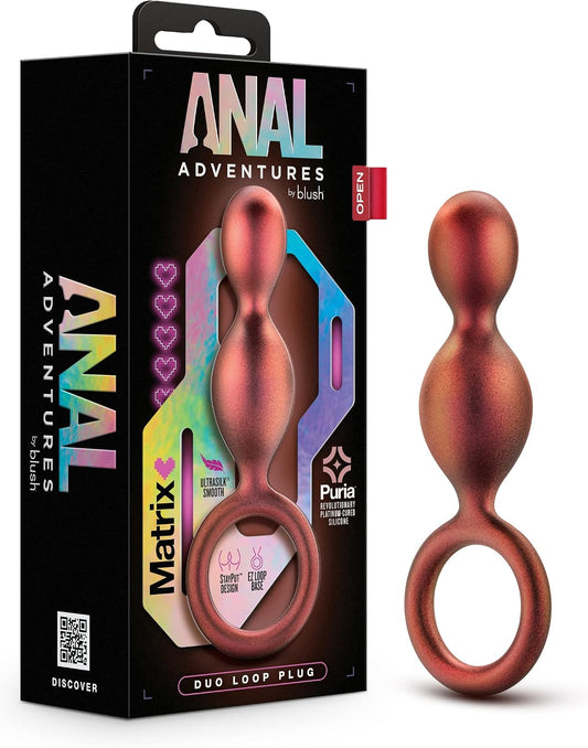 Blush Anal Adventures Matrix 5.25" Duo Loop Butt Plug - Dual Beaded Silicone Anal plug - Tapered Tip O-Ring Base - Satin Smooth Anal Trainer for Women Men Couples Adult Sex Toy Bum Plug -Copper Bronze