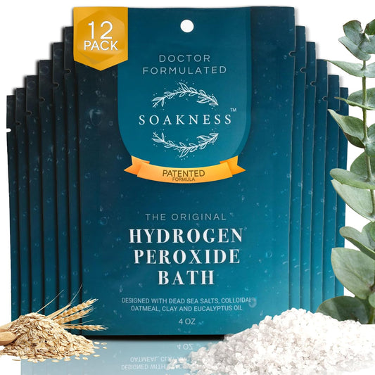 Hydrogen Peroxide Epsom Salt Bath Soak - USA-Made â Patented Bath Salts, Muscle Recovery, & Skin Detoxification â Magnesium Salts for Bathing - Doctor Formulated Pure Epsom Salt (12-Pack)