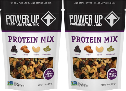 Power Up Premium Trail Mix - Protein Packed 14oz,No Added Sugar,Made Without Peanuts,Gluten Free,Vegan,Non-GMO,(Pack of 2)