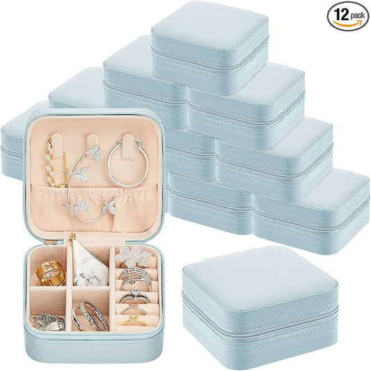 Taiyin 12 Pcs Travel Jewelry Case, Valentines Day Gifts for Her- Small Jewelry Organizer Box Bridesmaid Gifts for Women Girls (Light Blue)