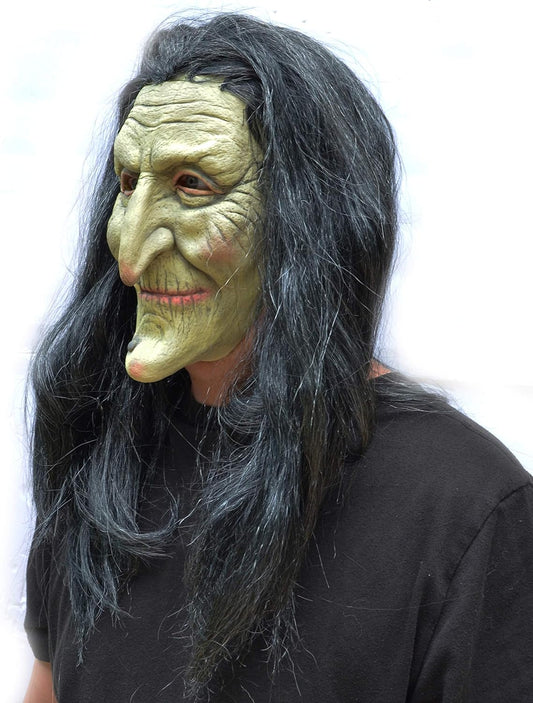 Acid Tactical Halloween Witch Mask Scary Realistic Cosplay Latex Old Costume Mask with Hair