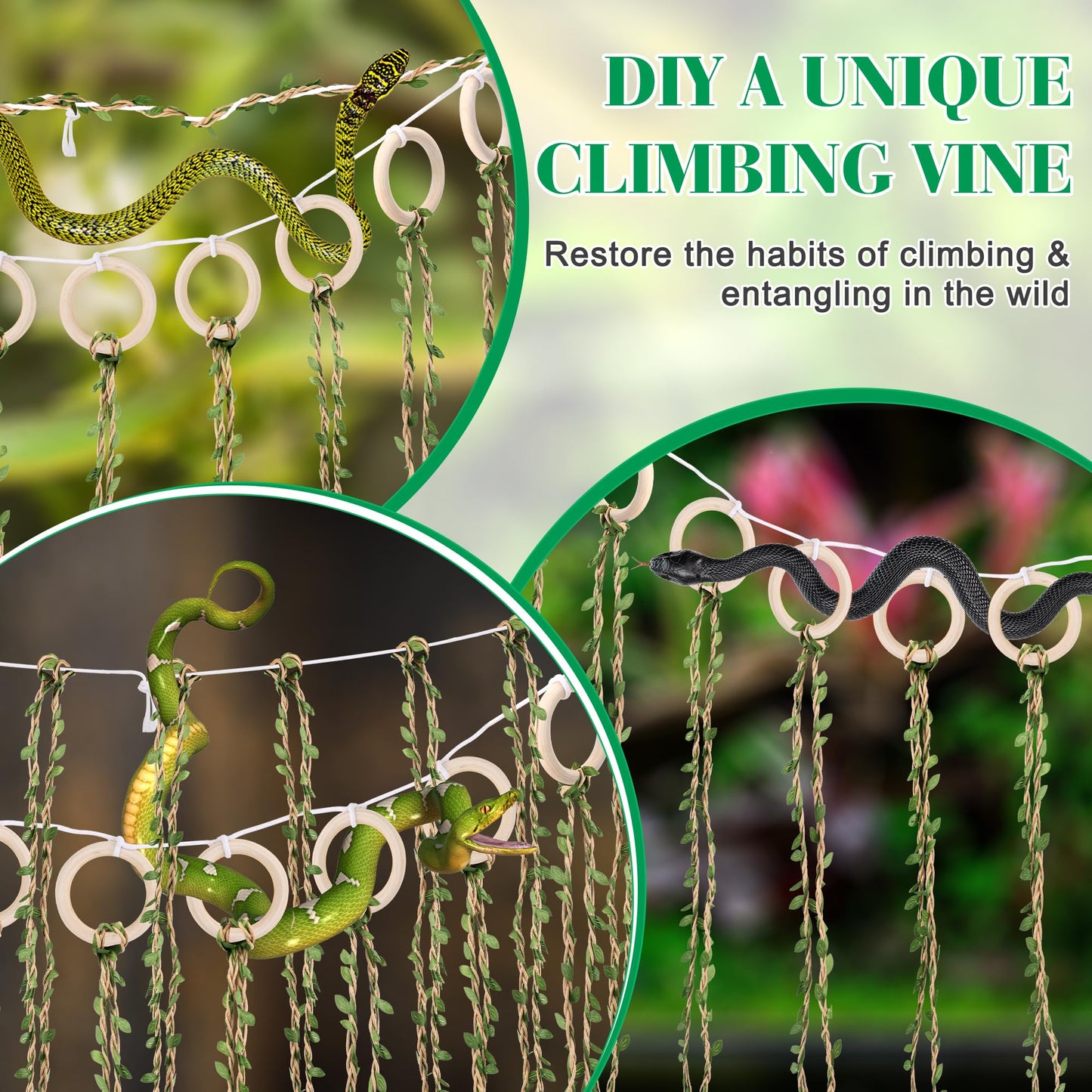 Coldairsoap Snake Climbing Vines with Reptile Plants Kit, Handcrafted Jungle Vines, Snake Enclosure Accessories for Ball Pythons, Corn Snakes, Bearded Dragon, Chameleon, Lizard, Snake Enrichment Toys