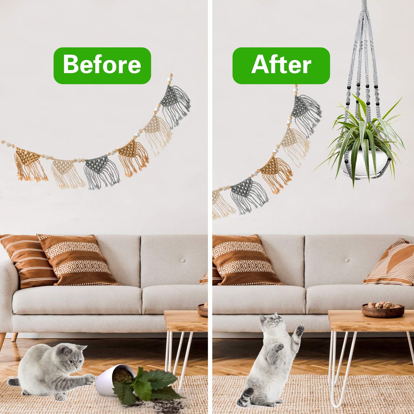 Augshy 2 Packs Macrame Hanging Planter, Indoor Hanging Planter Basket with Wood Beads Decorative Macrame Pot Hanger for Home Decor (Grey)