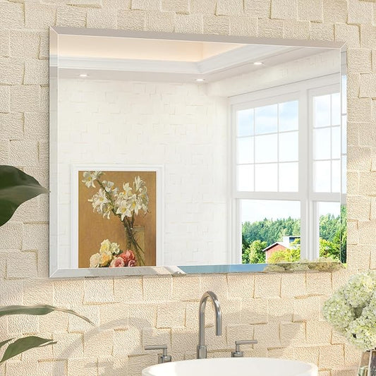 TETOTE 40" x 30" Rectangle Mirror with Frameless Tempered Beveled Edge for Vanity and Bathroom