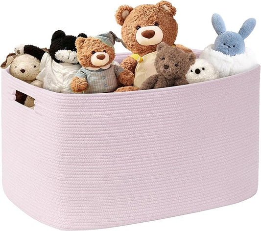 86L Large Baby Girls Laundry Basket for Nursery Storage,Cute Woven cotton Rope Baskets for Kids Toyï¼Gifts, Boho Square Wicker Blanket hamper for Living Room,Bedroom Dirty Clothes,Pink