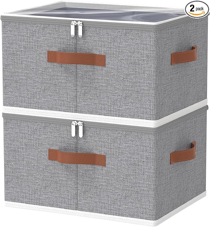 OUTBROS Large Storage Boxes, Foldable Bags with Lid, Wardrobe Organiser with Handle and Zipper, Used for storing clothes, blankets, pillows, 17.7 x 13.8 x 9.8 inch, 2-Pack