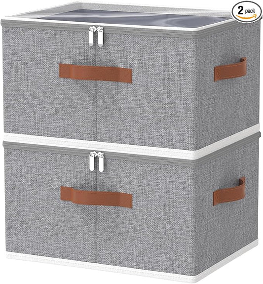 OUTBROS Large Storage Boxes, Foldable Bags with Lid, Wardrobe Organiser with Handle and Zipper, Used for storing clothes, blankets, pillows, 17.7 x 13.8 x 9.8 inch, 2-Pack