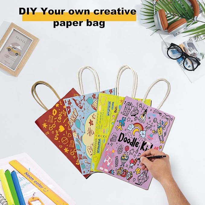 BAG BOX 100 Pack Small 5.9 * 3.2 * 8.3 Inch Inch Red Kraft Paper Gift Bags with Handles for Bulk Shopping, Retail, Craft, Party Favors, Wedding, Grocery & Sacks