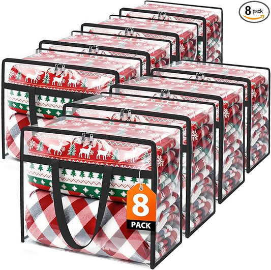Clear Clothes Storage Bags, 8 Pack Closet Organizers and Under Bed Storage Containers, Foldable Moving Bags with Zippers for Comforter, Blanket, Bedding, Duvet, PVC Packing Bags 40L
