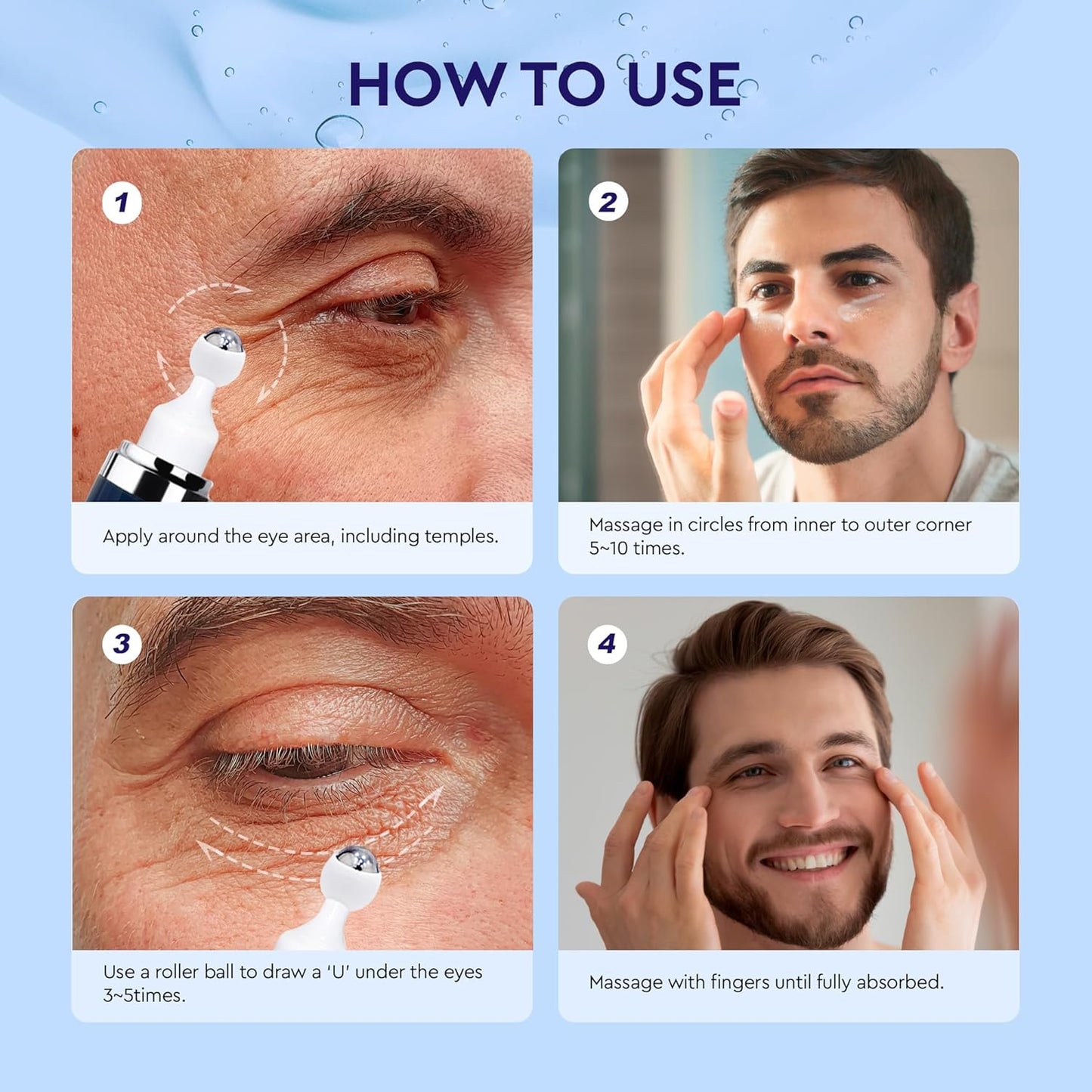 Eye Bags Treatment for Men and Women: Caffeine Eye Cream for Dark Circles – Cooling Roller for Puffiness Reducer (Medium, Unscented)