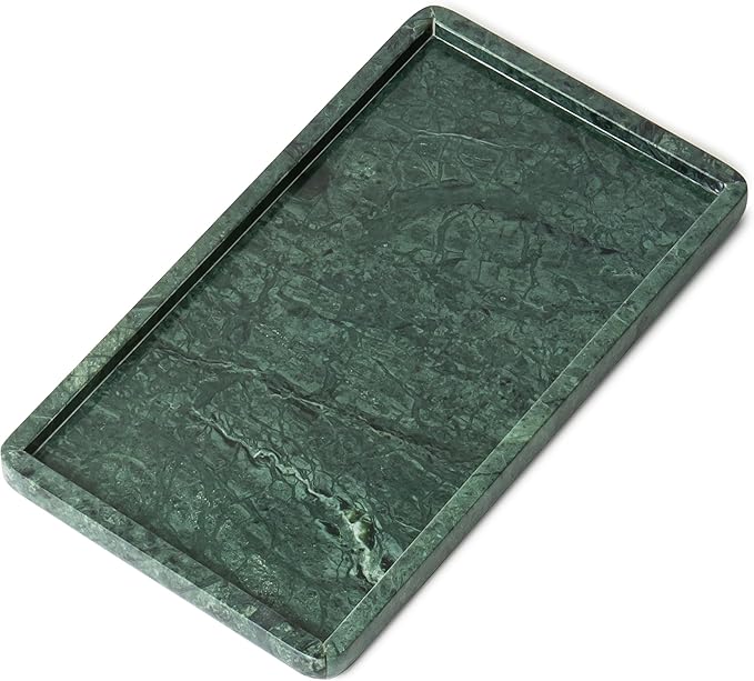 Cork & Mill Green Marble Tray for Bathroom Countertop, Kitchen Counter, or Catchall - 13" x 7Â½" Large Vanity Tray for Skincare or Perfume - Handcrafted Natural Marble Stone Organizer