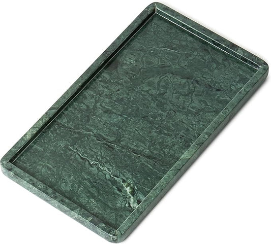 Cork & Mill Green Marble Tray for Bathroom Countertop, Kitchen Counter, or Catchall - 13" x 7Â½" Large Vanity Tray for Skincare or Perfume - Handcrafted Natural Marble Stone Organizer