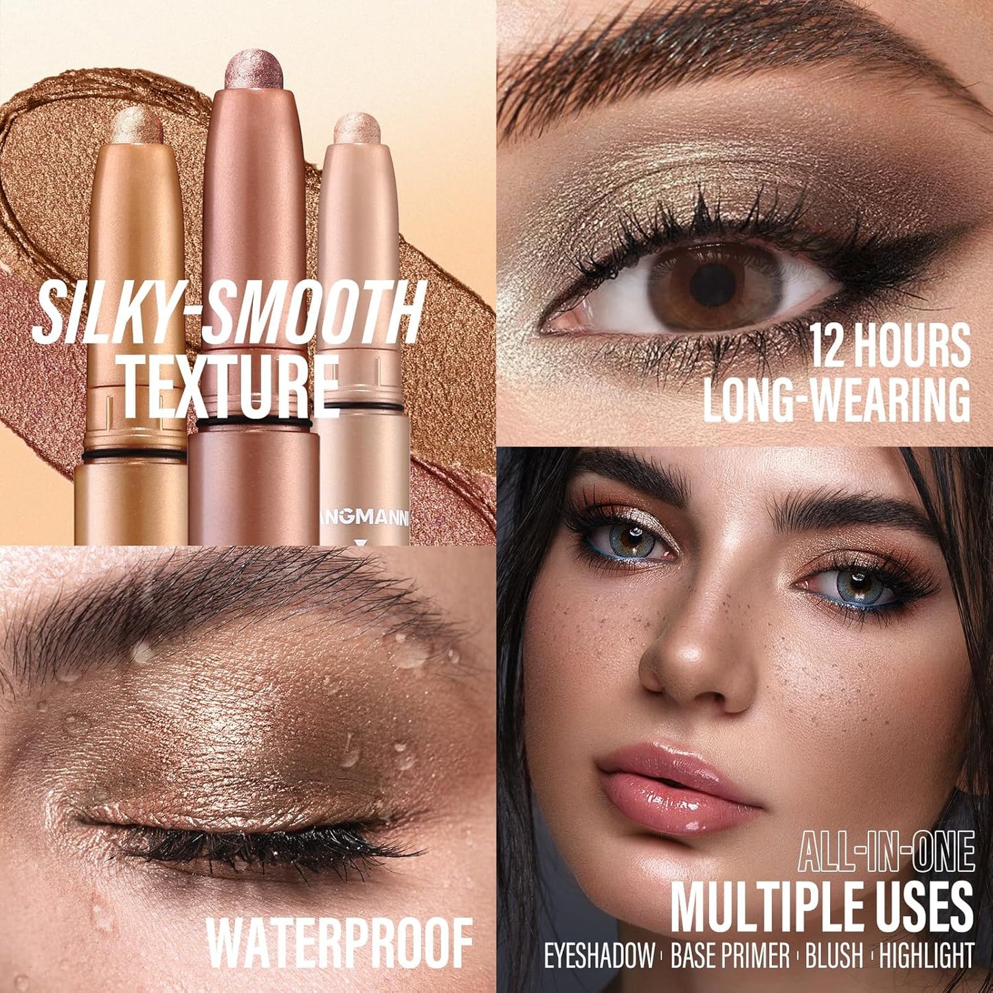 LANGMANNI Eyeshadow Stick, 6 PCS Waterproof Multi-Color Eyeshadow Pen Set, Creamy Long-Lasting Eye Makeup Kit, Natural & Shimmer Shades Contour Stick, Perfect Gifts For Women (#D)