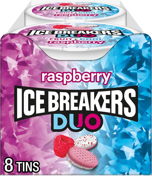 ICE BREAKERS Duo Fruit Plus Cool Raspberry Flavored Sugar Free Mints Pucks, 1.3 oz (8 Count)
