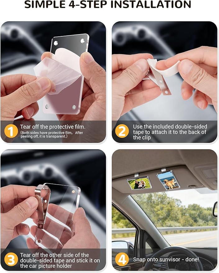 2 Pack Car Picture Holder and Visor Photo Clip, Clear Acrylic Magnetic Car Photo Holder, Horizontal & Vertical Photo Car Sun Visor Picture Frame, Auto Accessories, Family, Couple, Pet Photos