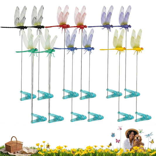 Jongdari Dragonfly Hat Clip Realistic Fake Dragonflies Clip-On Garden Outdoor Decor Stakes Plastic Dragon Fly Clips Plant Decorations for Pot (6 Colors, 12pcs)